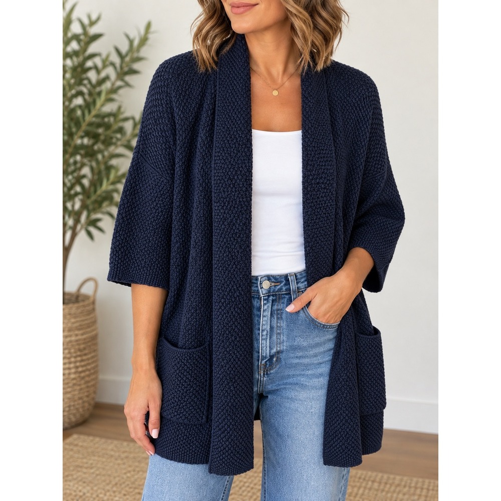 The White Company London Black Textured Knit Cardigan w Pockets US 10_193